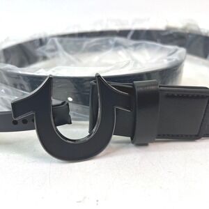 True Religion Mens Black Horseshoe Enamel Buckle Belt Size 40